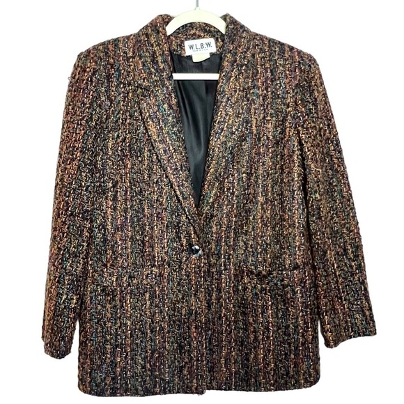 W.L.B.W. Tweed Blazer Jacket Wool Mohair Fully Lined Pockets Made in USA Size 8 - Picture 1 of 8